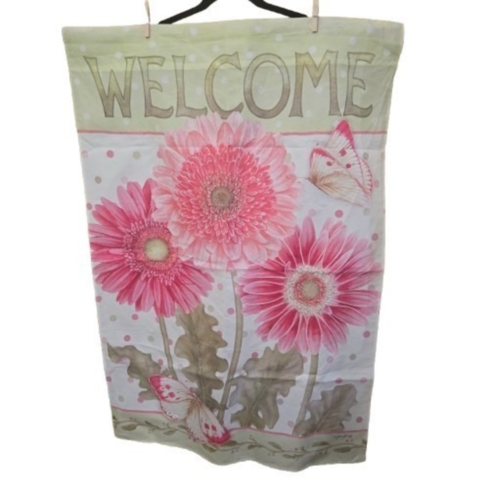 Jane Shasky Decorative "Welcome" Gerbera Daisy Large  House Flag ~ 2.5'x3.5'